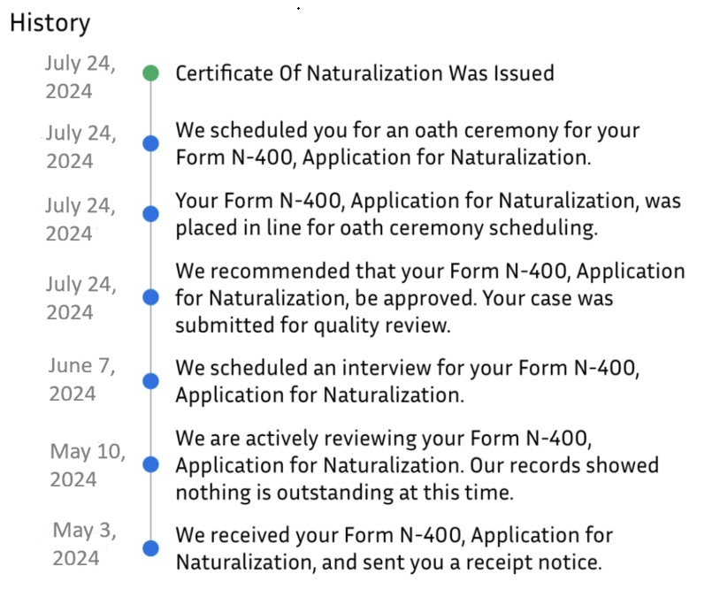 USCIS status colors in the cases list